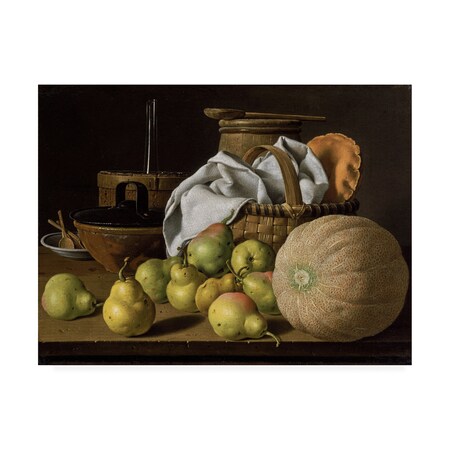 Luis Melendez 'Still Life With Melon And Pears' Canvas Art,35x47